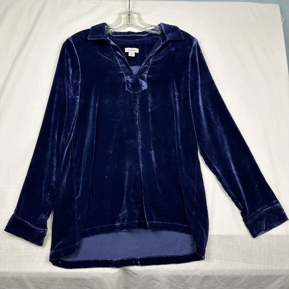 SUNDANCE Sz S Top Velvet Blue V Neck Nuance Blouse Tunic Long Cowboy Southwest - Picture 1 of 9
